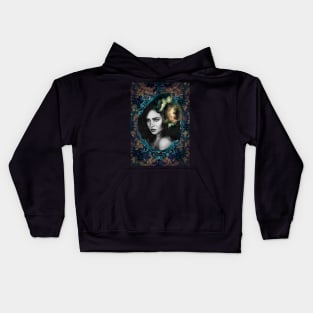 Digital Artwork Portrait Green Floral Vintage Fine Art Kids Hoodie